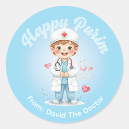 Personalized Purim Sticker – Doctor Theme ラウンドシール