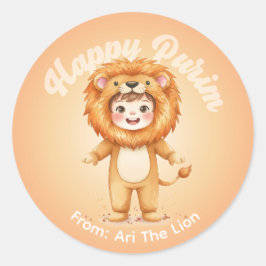 Personalized Purim Sticker – Lion Theme ラウンドシール