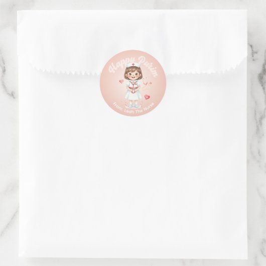 Personalized Purim Sticker – Nurse Theme ラウンドシール (バッグ)