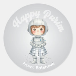 Personalized Purim Sticker – Robot Theme ラウンドシール