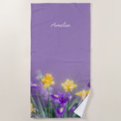 Personalized Purple and Yellow Iris Flowers  ビーチタオル (正面)