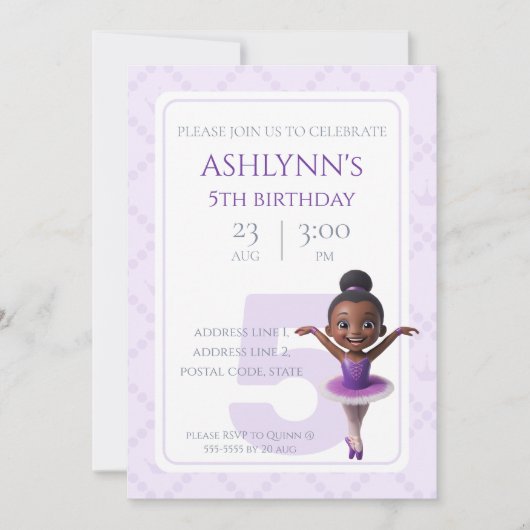 Personalized Purple Ballerina Ballet Birthday 招待状 (正面)