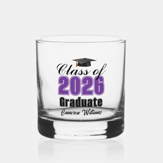 Personalized Purple Class of 2026 Graduation ウイスキーグラス (正面)