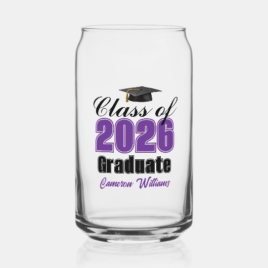 Personalized Purple Class of 2026 Graduation ガラス缶 (正面)