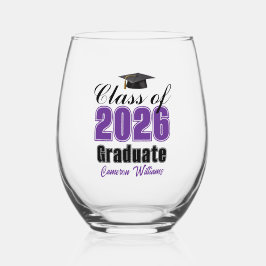 Personalized Purple Class of 2026 Graduation ステムなしワイングラス