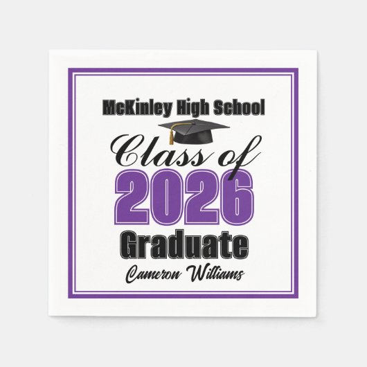 Personalized Purple Class of 2026 Graduation Party スタンダードカクテルナプキン (正面)