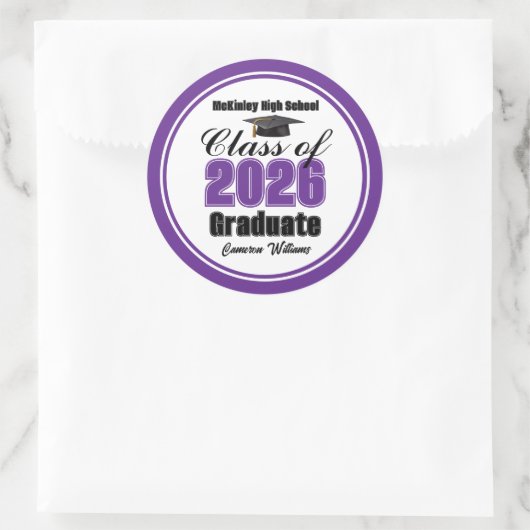 Personalized Purple Class of 2026 Graduation Party ラウンドシール (バッグ)