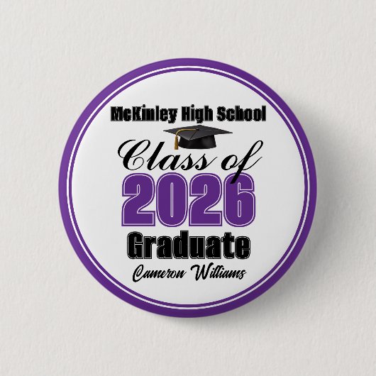 Personalized Purple Class of 2026 Graduation Party 缶バッジ (正面)