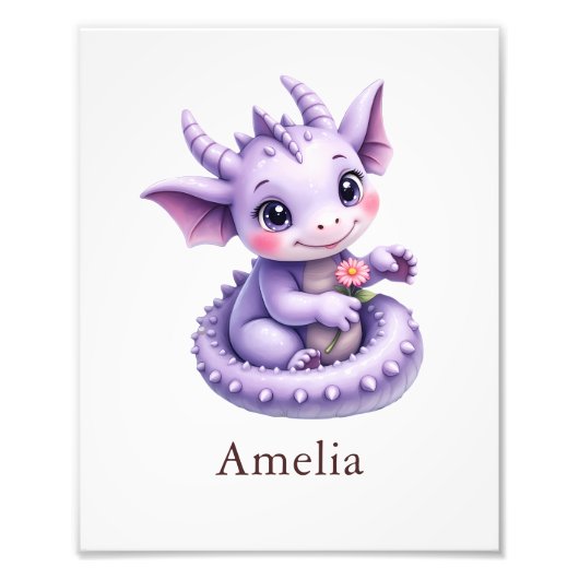 Personalized Purple Dragon Whimsical Nursery Art フォトプリント (正面)