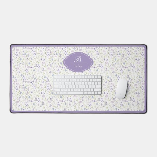 Personalized Purple Floral デスクマット (キーボード&マウス)