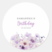 Personalized Purple Floral Birthday  ラウンドシール (正面)