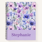 Personalized Purple Floral Elegant Custome Name ノートブック (正面)