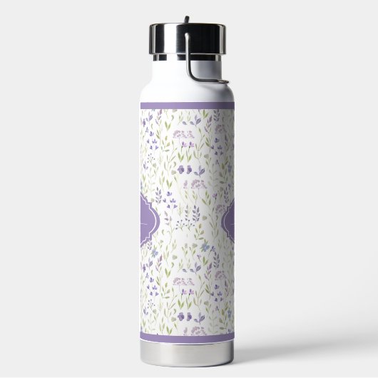 Personalized Purple Floral Monogram ウォーターボトル (左面)