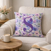 Personalized Purple Floral Monogram クッション