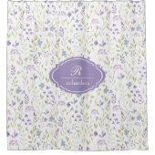 Personalized Purple Floral Monogram シャワーカーテン (正面)