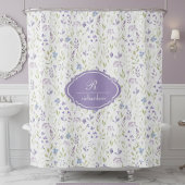 Personalized Purple Floral Monogram シャワーカーテン