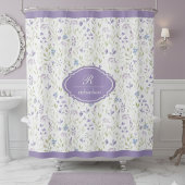 Personalized Purple Floral Monogram シャワーカーテン