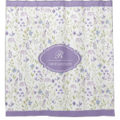 Personalized Purple Floral Monogram シャワーカーテン (正面)