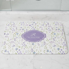 Personalized Purple Floral Monogram バスマット