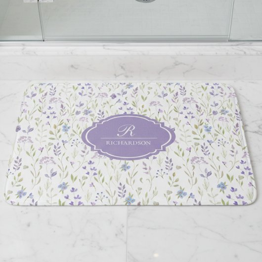 Personalized Purple Floral Monogram バスマット
