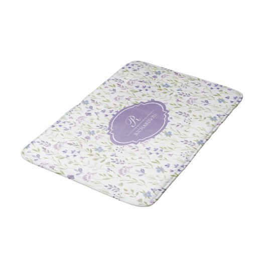 Personalized Purple Floral Monogram バスマット (アングル)
