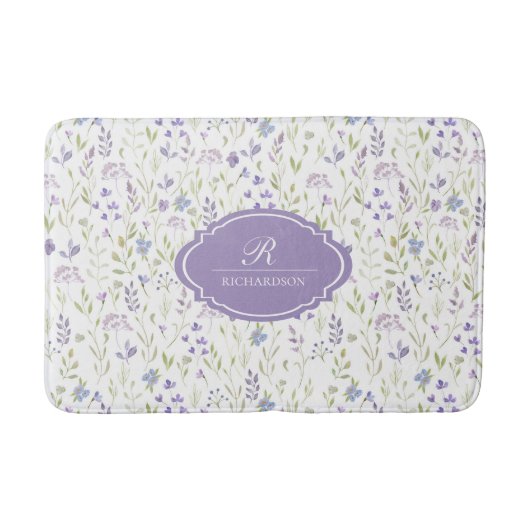 Personalized Purple Floral Monogram バスマット (正面)
