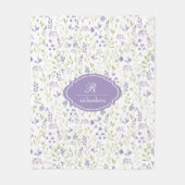 Personalized Purple Floral Monogram フリースブランケット (正面)