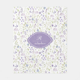 Personalized Purple Floral Monogram フリースブランケット