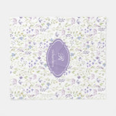Personalized Purple Floral Monogram フリースブランケット (正面(横))