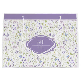 Personalized Purple Floral Monogram ラージペーパーバッグ