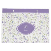 Personalized Purple Floral Monogram ラージペーパーバッグ (裏面)