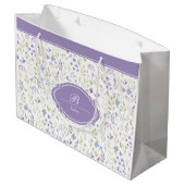 Personalized Purple Floral Monogram ラージペーパーバッグ (裏面アングル)