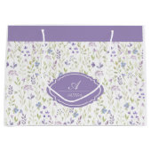 Personalized Purple Floral Monogram ラージペーパーバッグ (正面)
