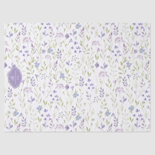 Personalized Purple Floral Monogram 薄葉紙 (正面)