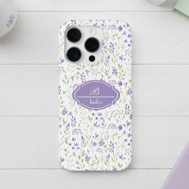 Personalized Purple Floral Monogram iPhone 16 Proケース