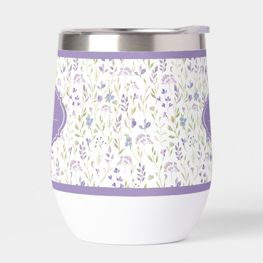 Personalized Purple Floral Monogram Tumbler (左面)