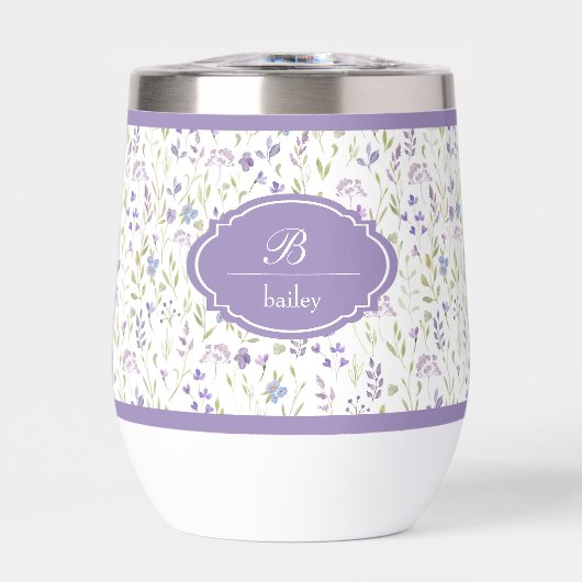 Personalized Purple Floral Monogram Tumbler (正面)