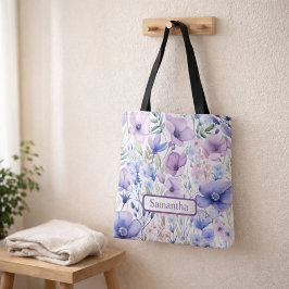Personalized Purple Floral Name トートバッグ