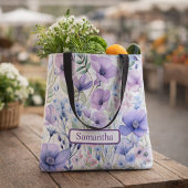 Personalized Purple Floral Name トートバッグ