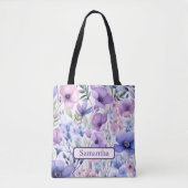 Personalized Purple Floral Name トートバッグ (正面)