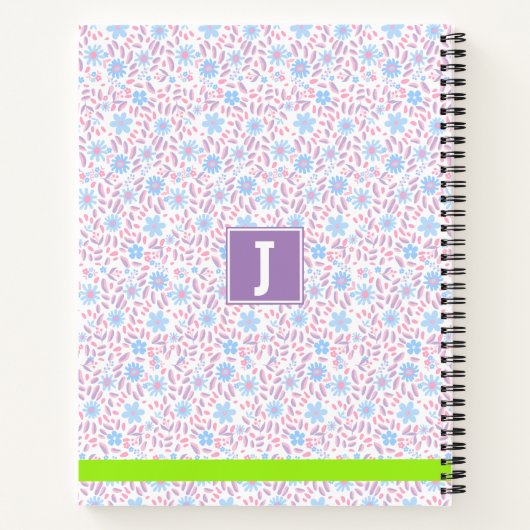 Personalized Purple Floral Name & Monogram ノートブック (裏面)