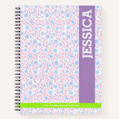 Personalized Purple Floral Name & Monogram ノートブック (正面)