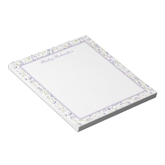 Personalized Purple Floral Notepad ノートパッド (アングル)