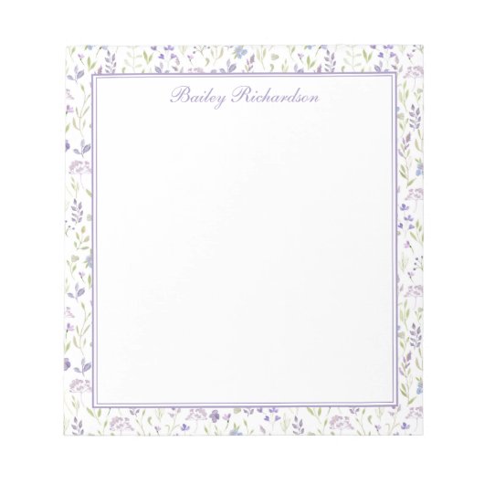 Personalized Purple Floral Notepad ノートパッド (正面)