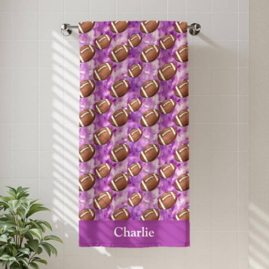 Personalized Purple Football Kids バスタオル