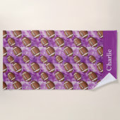 Personalized Purple Football Kids ビーチタオル (正面)