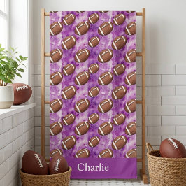 Personalized Purple Football Kids ビーチタオル