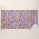 Personalized Purple Glitter Cupcake ビーチタオル (正面)
