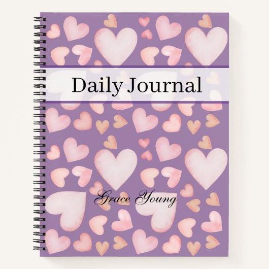 Personalized Purple Heart Daily Journal Custom ノートブック (正面)