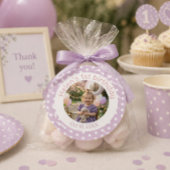 Personalized Purple Polka Dot Photo 1st Birthday  ラウンドシール